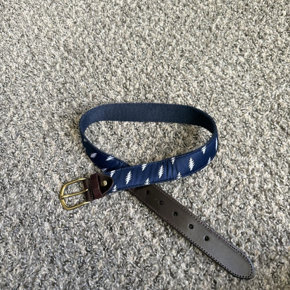 Sec. 119 Grateful Dead Golf Belt Men Size 28 Brown Navy Bolts Prints 27-31” NEW